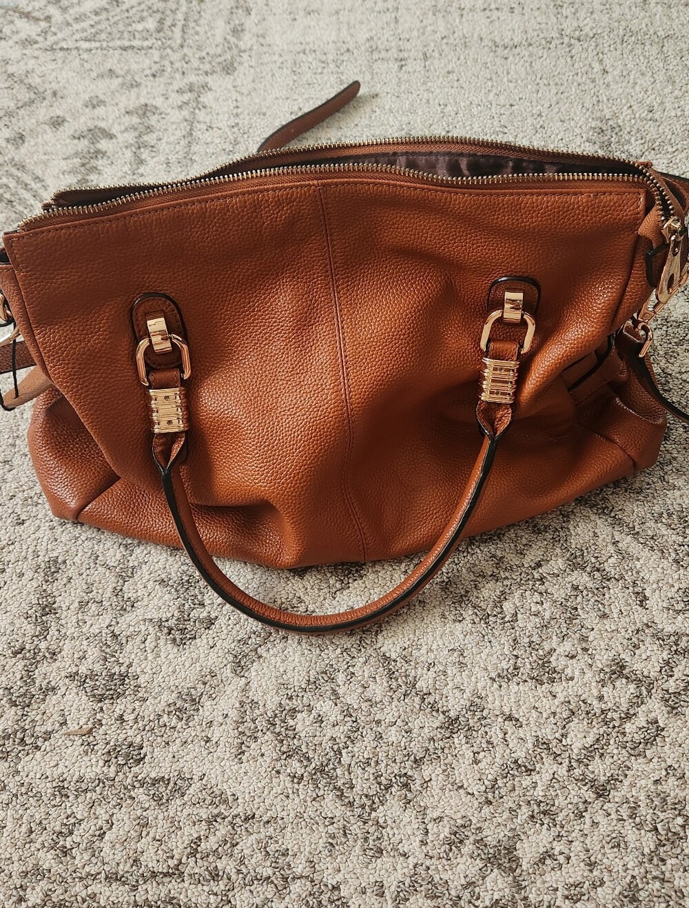 Kattee Classic Tan Leather Tote Bag with Gold Hardware